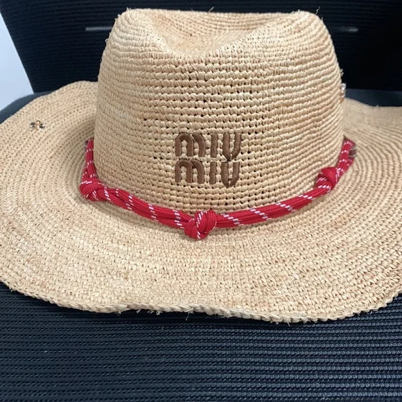 Miu Miu Straw Hat with Red Rope Detail - Picture 2 of 5